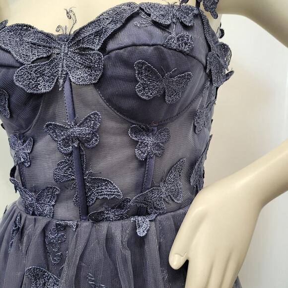 NWT Beautiful Indigo Butterfly Dress Corset Back Formal Prom Wedding Bridesmaid - Picture 4 of 13